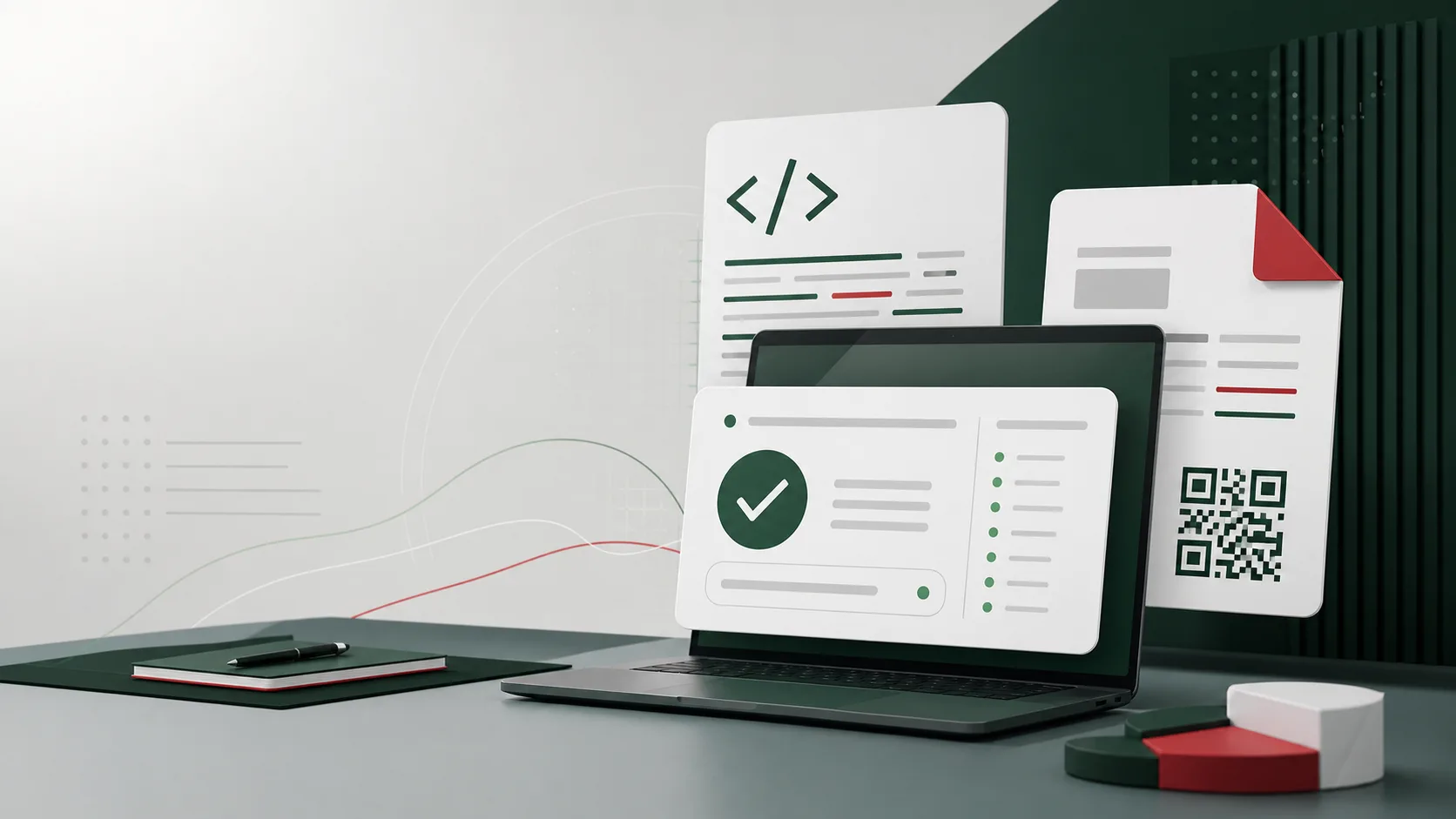 Visual abstracto de validacion de CFDI con documentos XML, PDF y QR